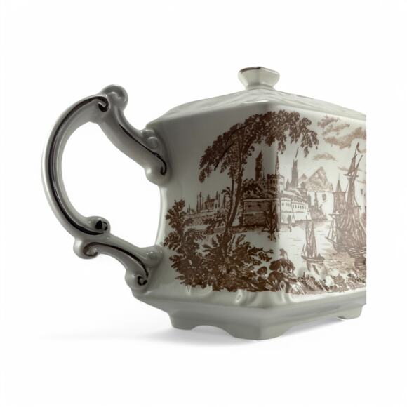 Vintage 1960s Ellgreave Staffordshire Ironstone Teapot Safe Harbor Transferware - Picture 10 of 16